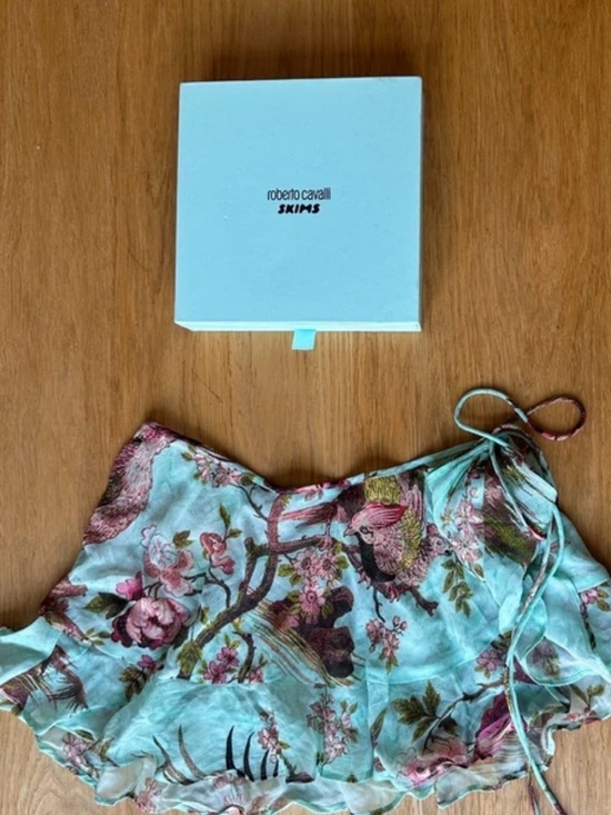 Roberto Cavalli x SKIMS Light Blue Floral Silk Wrap Bottom XXS-S